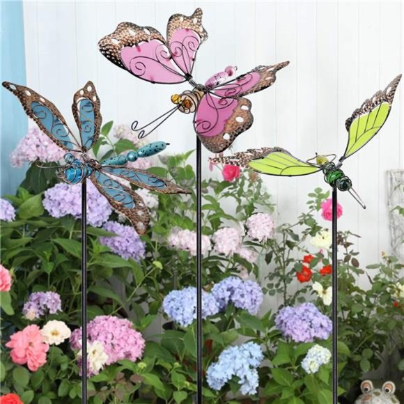 34 Inch Butterfly Garden Stakes Decor, Glow in Dark Metal Yard Art, Set of 3 - Picture 2 of 5